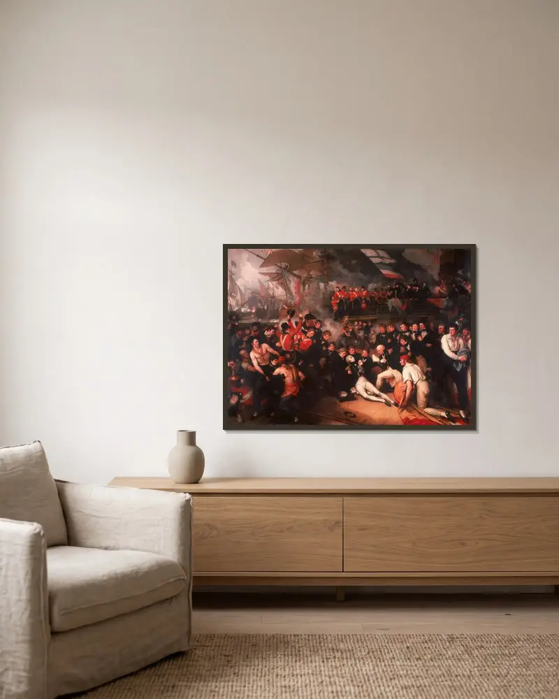Nelsons död av Benjamin West inramad på en vägg