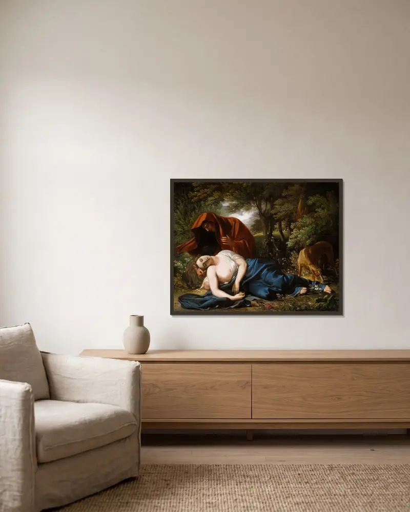 Prokris död av Benjamin West inramad på en vägg
