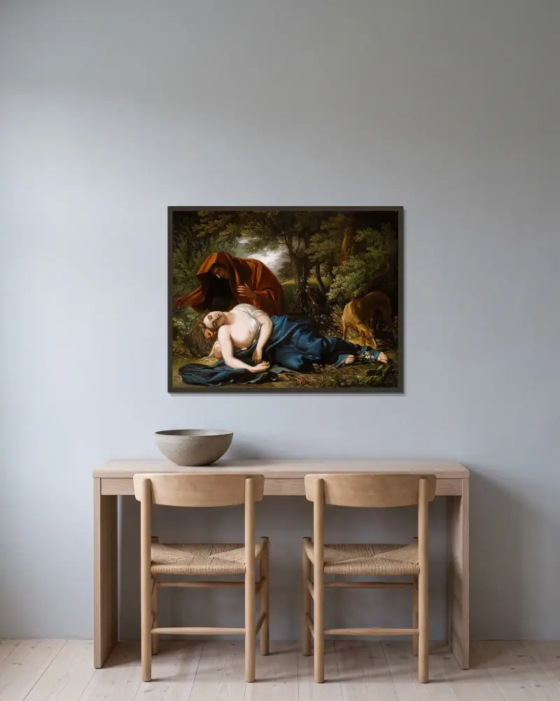 Prokris död av Benjamin West inramad på en vägg