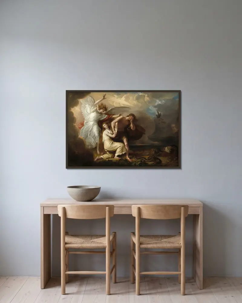 Adam och Evas fördrivning ur paradiset av Benjamin West inramad på en vägg