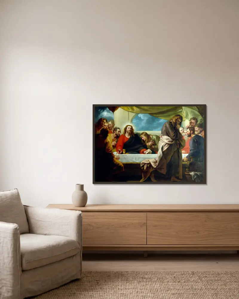 Das Abendmahl von Benjamin West gerahmt an einer Wand