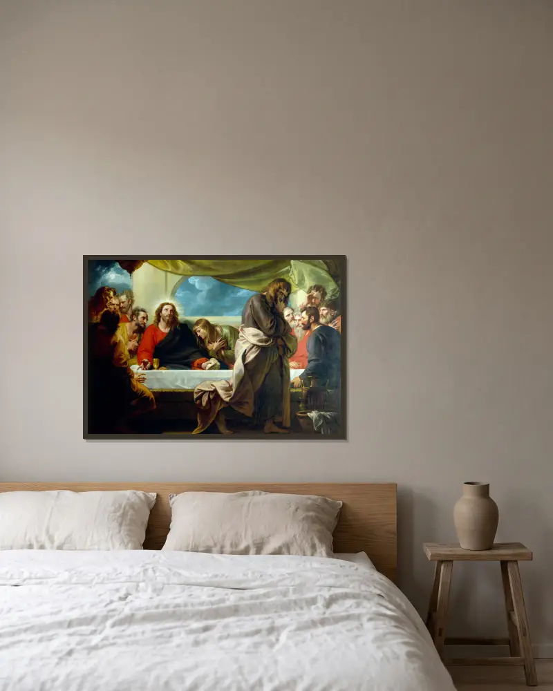 Das Abendmahl von Benjamin West gerahmt an einer Wand