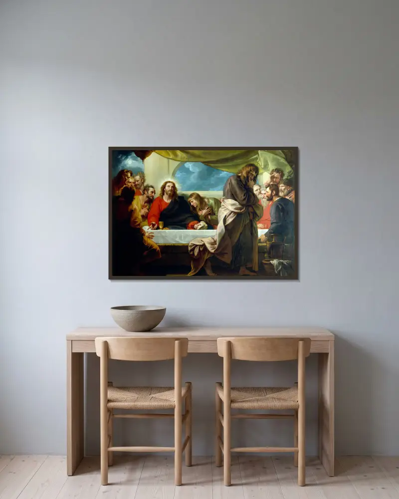 Das Abendmahl von Benjamin West gerahmt an einer Wand