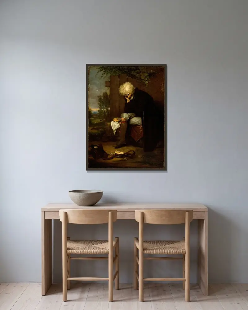 Pilgrimen som sörjer sin döda åsna av Benjamin West inramad på en vägg