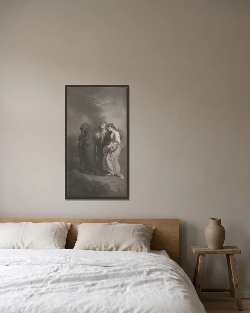 De tre Mariorna på väg till graven av Benjamin West inramad på en vägg