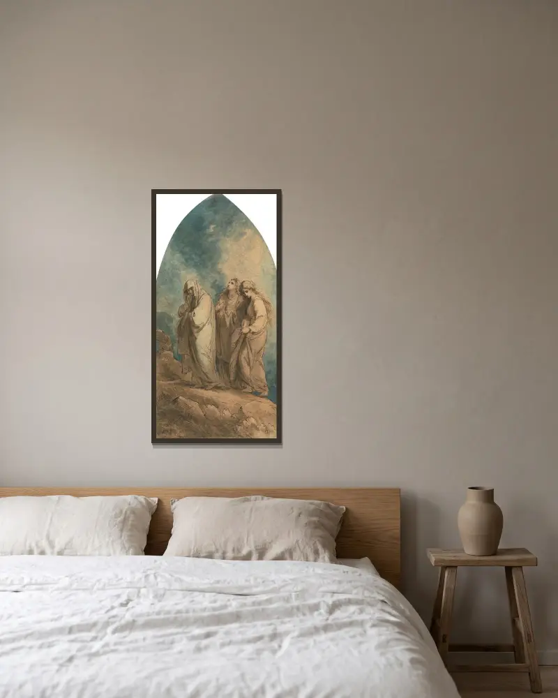 De tre Mariorna av Benjamin West inramad på en vägg