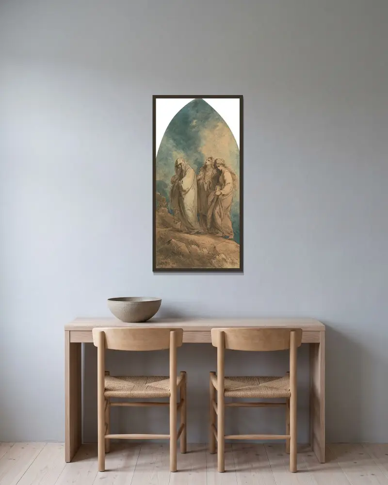 De tre Mariorna av Benjamin West inramad på en vägg