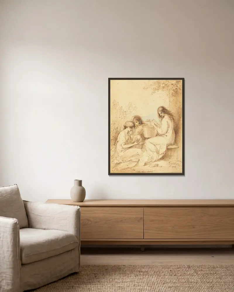 Die drei Schwestern von Benjamin West gerahmt an einer Wand