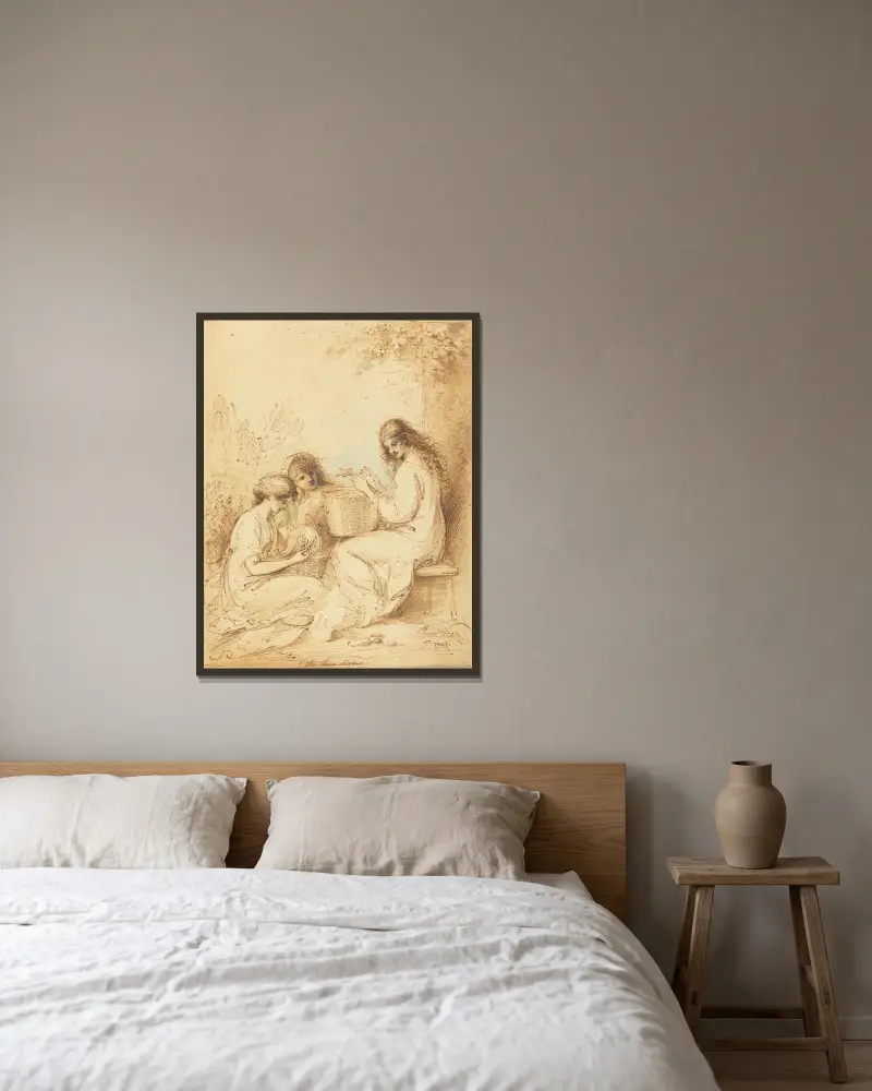 Die drei Schwestern von Benjamin West gerahmt an einer Wand