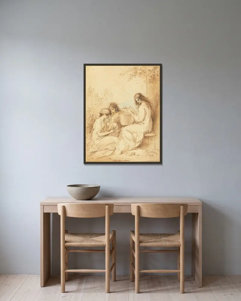 Die drei Schwestern von Benjamin West gerahmt an einer Wand
