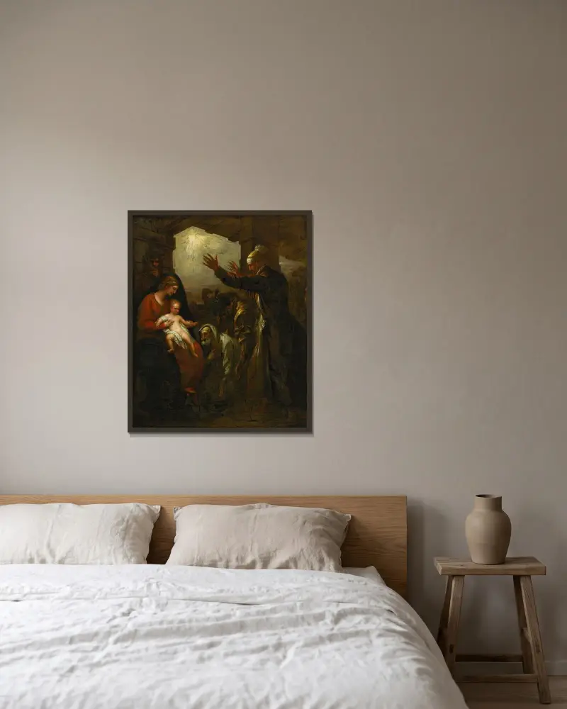 Konungarnas offer av Benjamin West inramad på en vägg