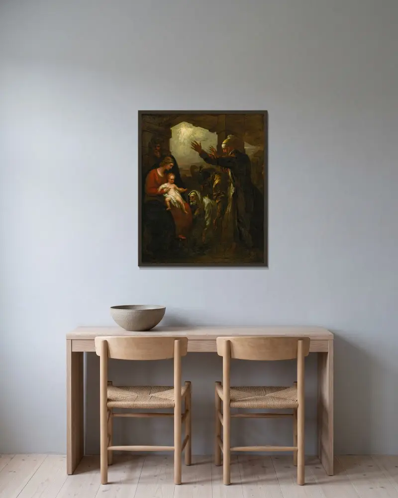 Konungarnas offer av Benjamin West inramad på en vägg