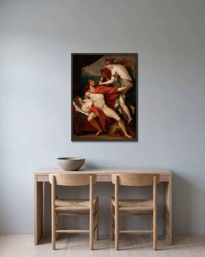 Thetis överlämnar rustningen till Akilles av Benjamin West inramad på en vägg