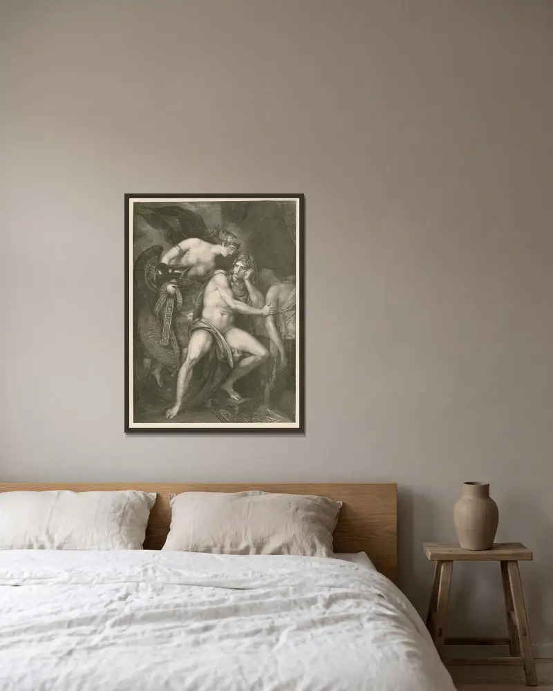 Thetis överlämnar rustningen till Akilles av Benjamin West inramad på en vägg