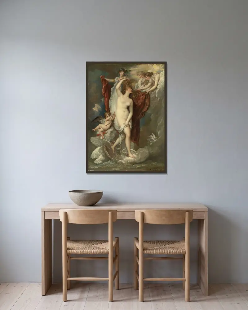 Venus vid sin födelse klädd av de tre gracerna av Benjamin West inramad på en vägg