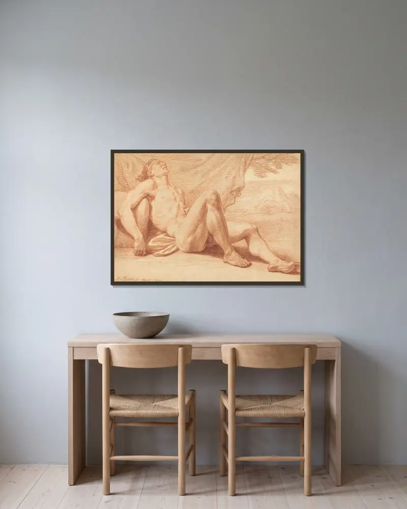 A Reclining Male Nude av Bernard Picart inramad på en vägg