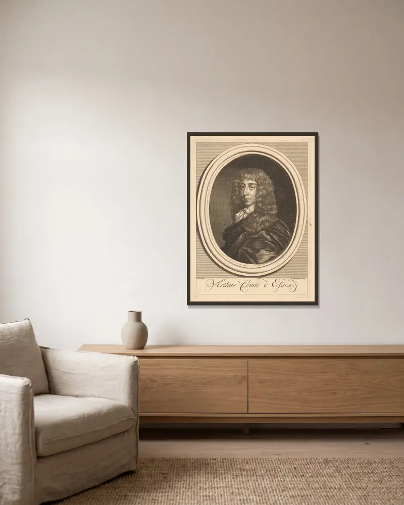 Arthur Earl of Essex av Bernard Picart inramad på en vägg