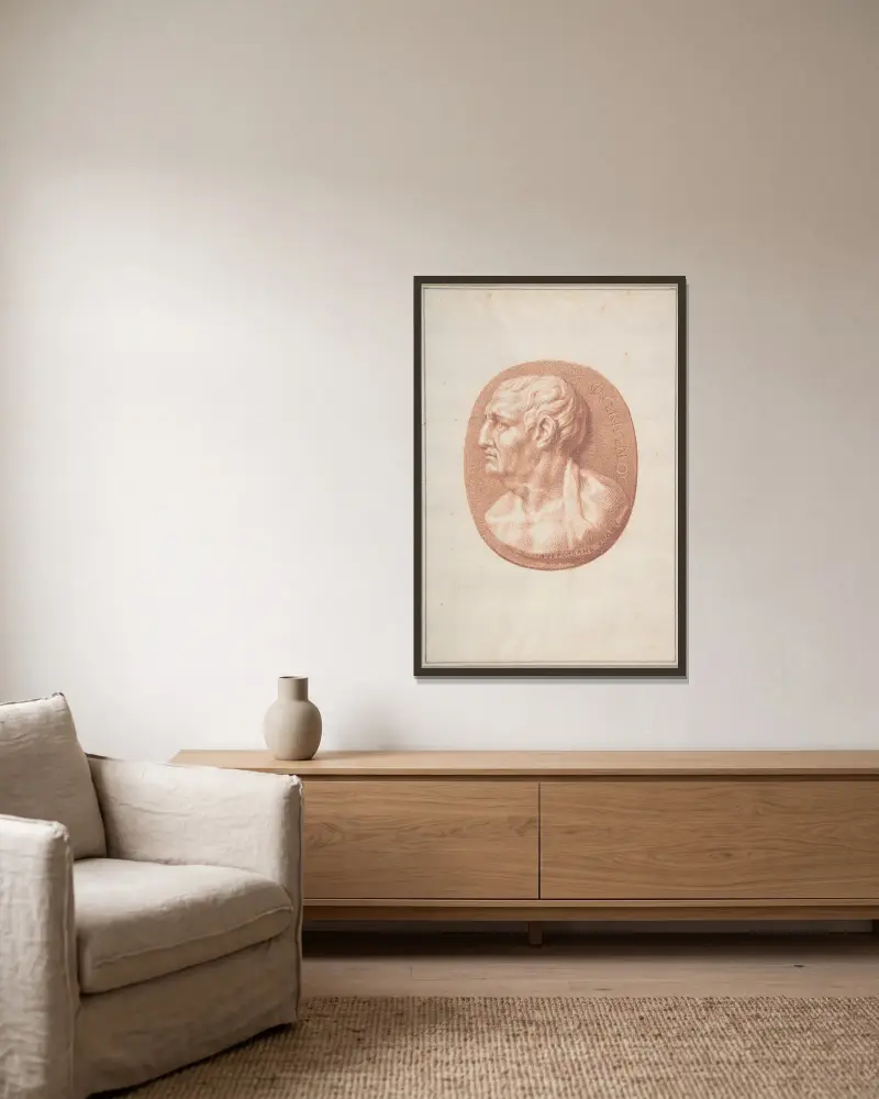 Presumed Portrait of Phocion av Bernard Picart inramad på en vägg