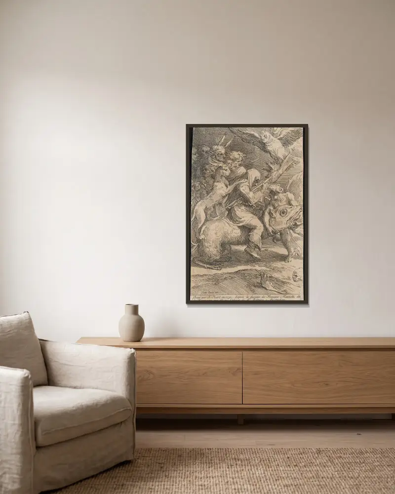 Der Hexensabbat von Bernard Picart gerahmt an einer Wand