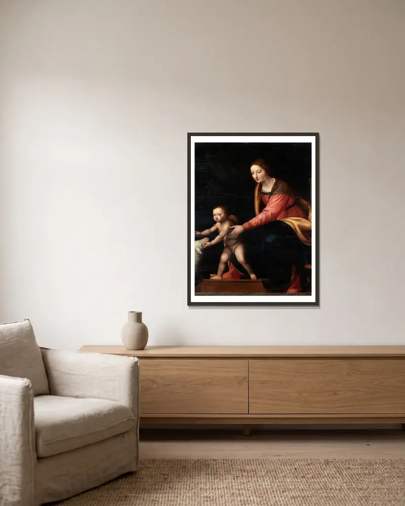 Madonna and Child av Bernardino Luini inramad på en vägg