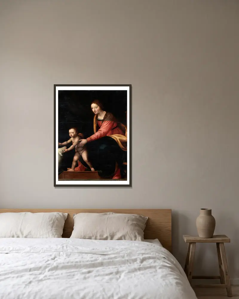 Madonna and Child av Bernardino Luini inramad på en vägg