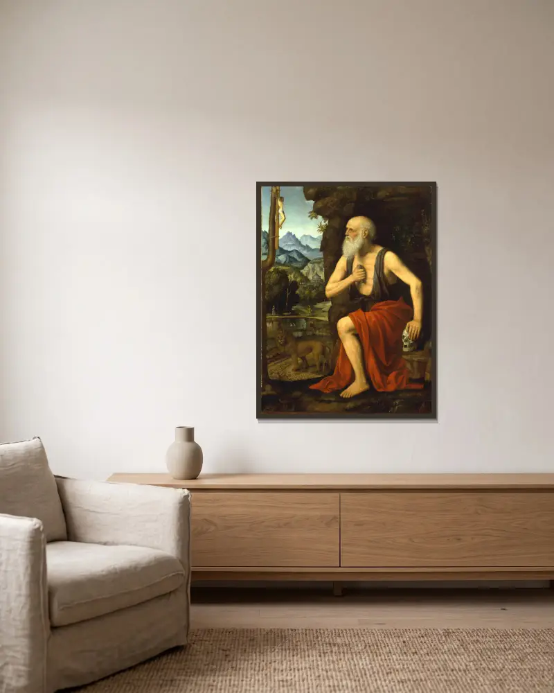 Saint Jerome in Penitence av Bernardino Luini inramad på en vägg