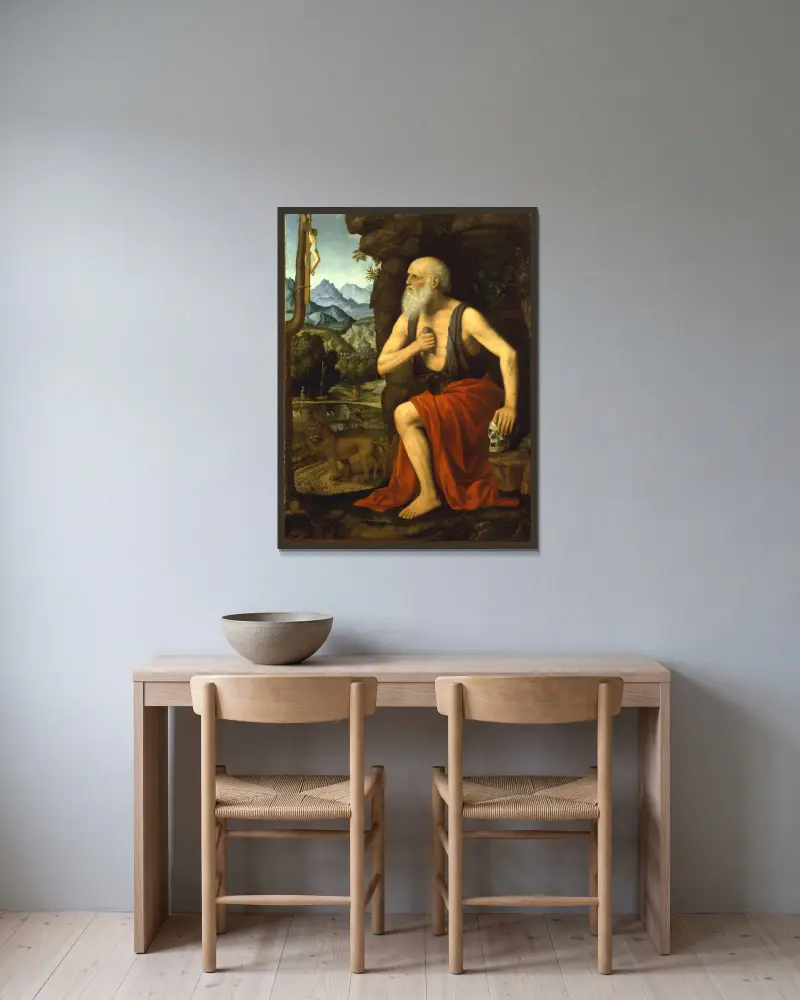 Saint Jerome in Penitence av Bernardino Luini inramad på en vägg
