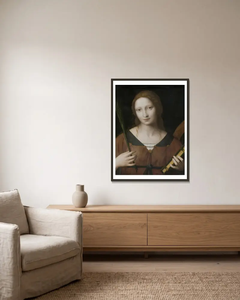 St Catherine of Alexandria av Bernardino Luini inramad på en vägg