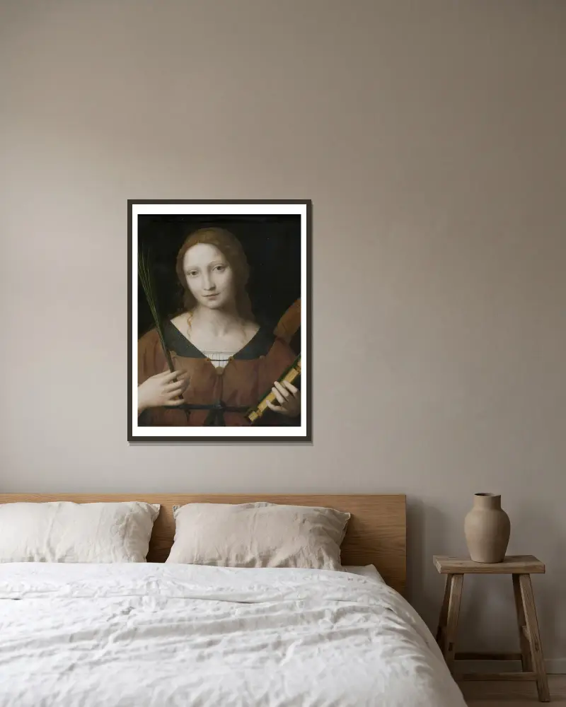 St Catherine of Alexandria av Bernardino Luini inramad på en vägg