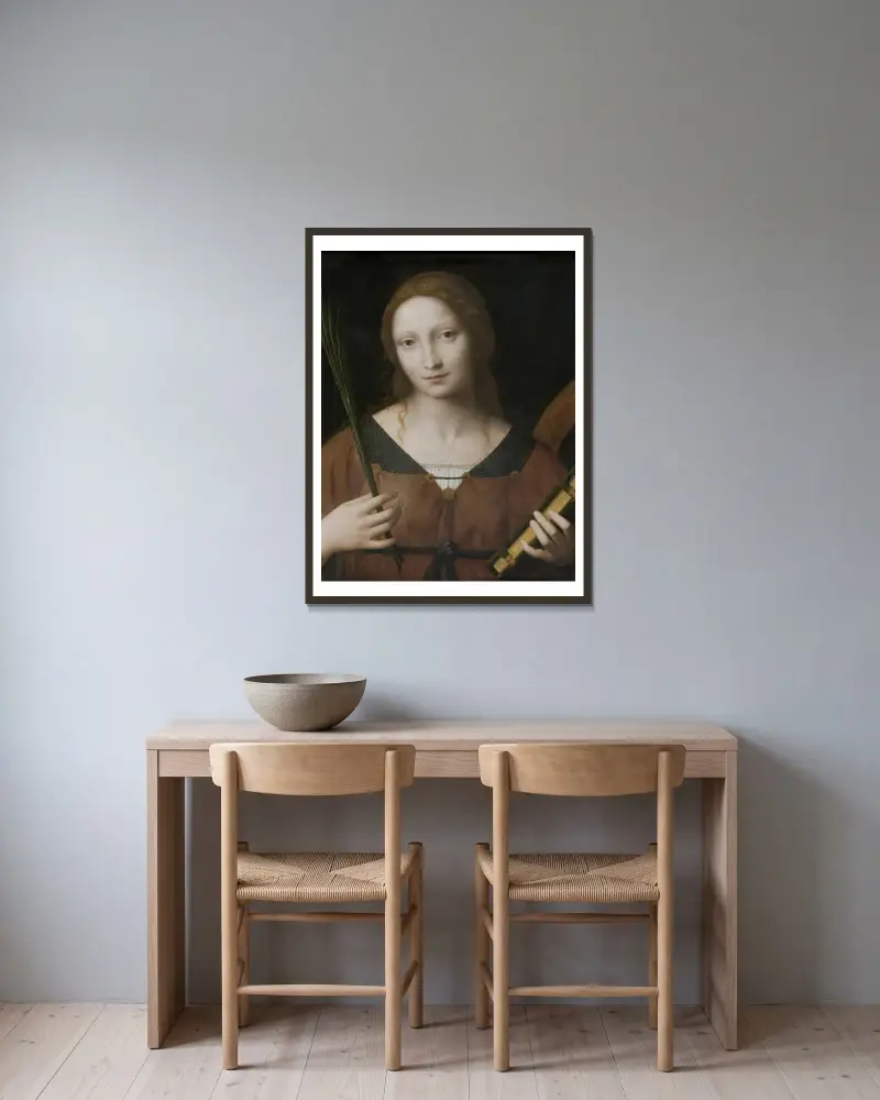 St Catherine of Alexandria av Bernardino Luini inramad på en vägg