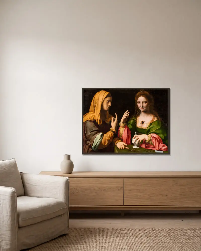 The Conversion of the Magdalen av Bernardino Luini inramad på en vägg