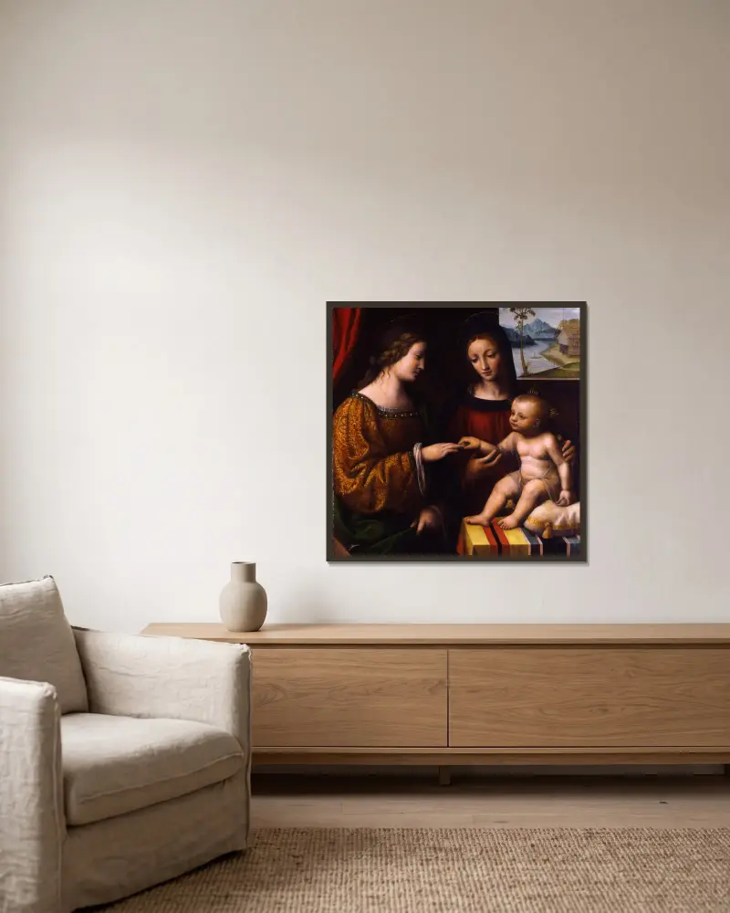 The Mystical Marriage of Saint Catherine av Bernardino Luini inramad på en vägg
