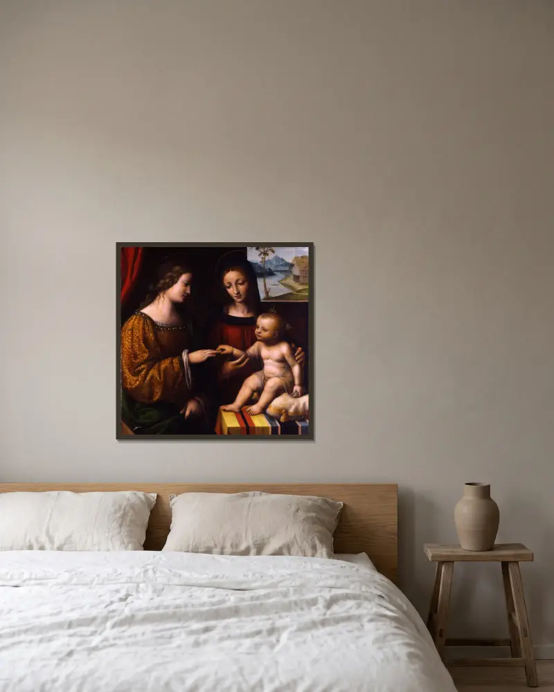 The Mystical Marriage of Saint Catherine av Bernardino Luini inramad på en vägg