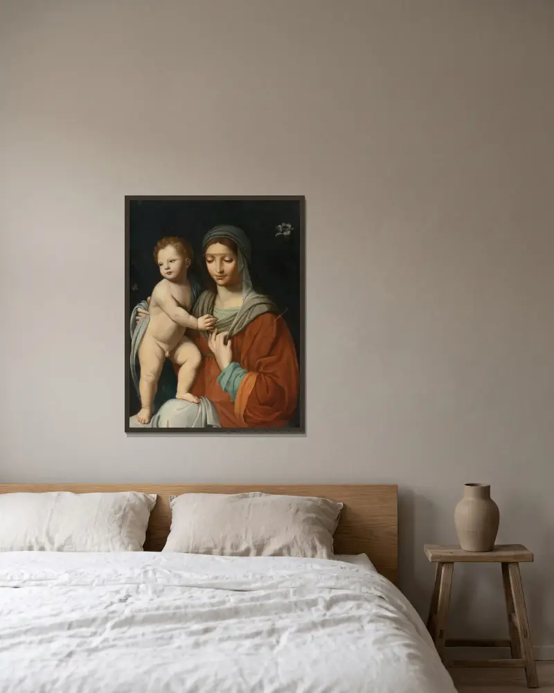 Jungfrau und Kind von After Bernardino Luini gerahmt an einer Wand
