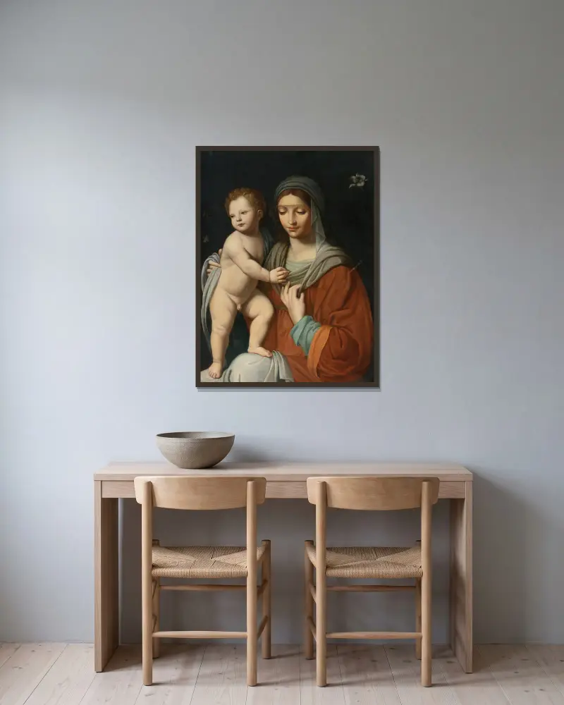 Jungfrau und Kind von After Bernardino Luini gerahmt an einer Wand