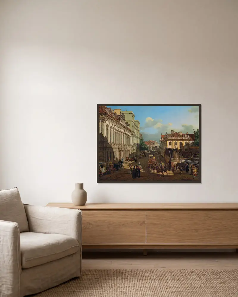 Miodowa Street in Warsaw av Bernardo Bellotto inramad på en vägg