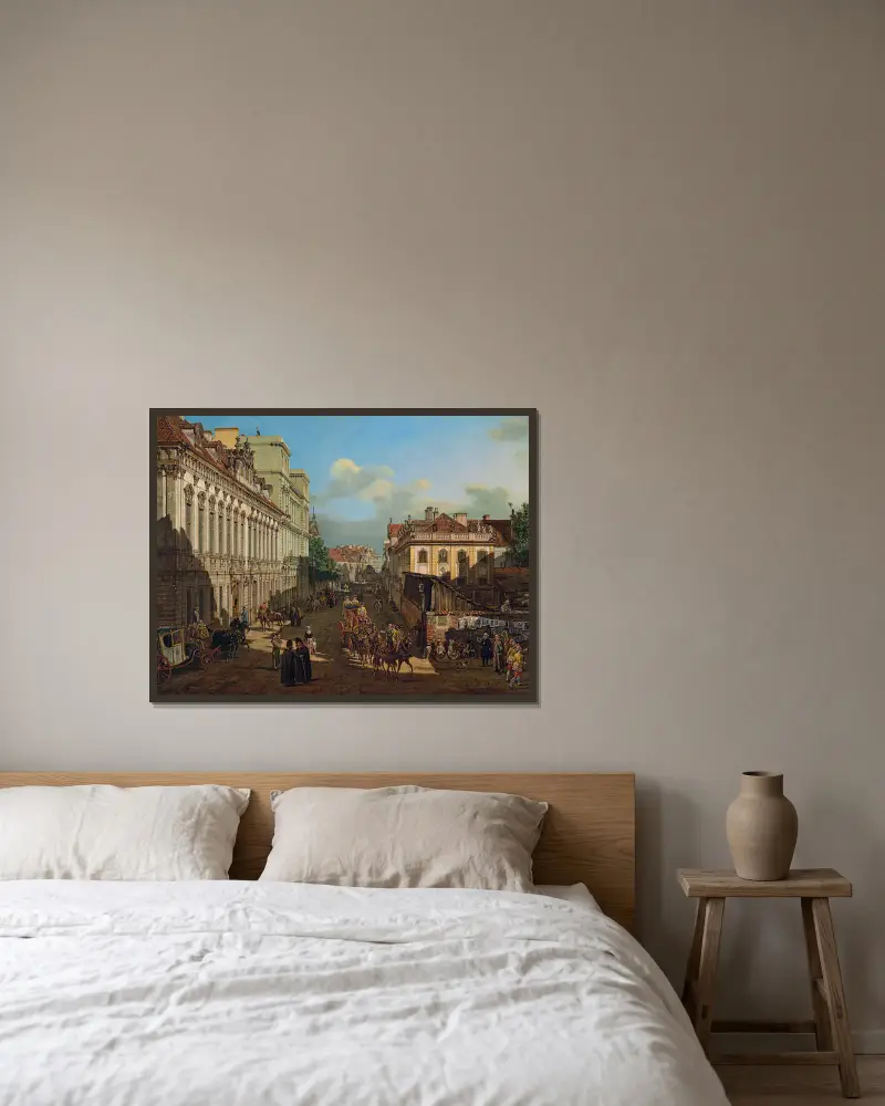 Miodowa Street in Warsaw av Bernardo Bellotto inramad på en vägg