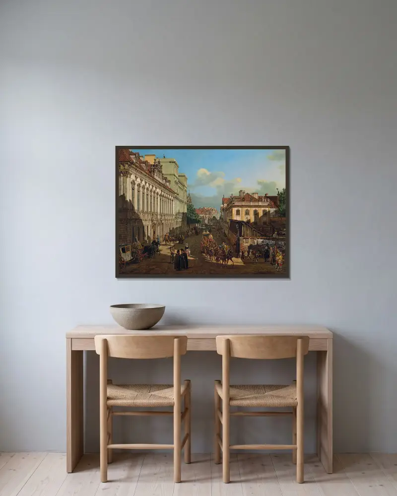Miodowa Street in Warsaw av Bernardo Bellotto inramad på en vägg
