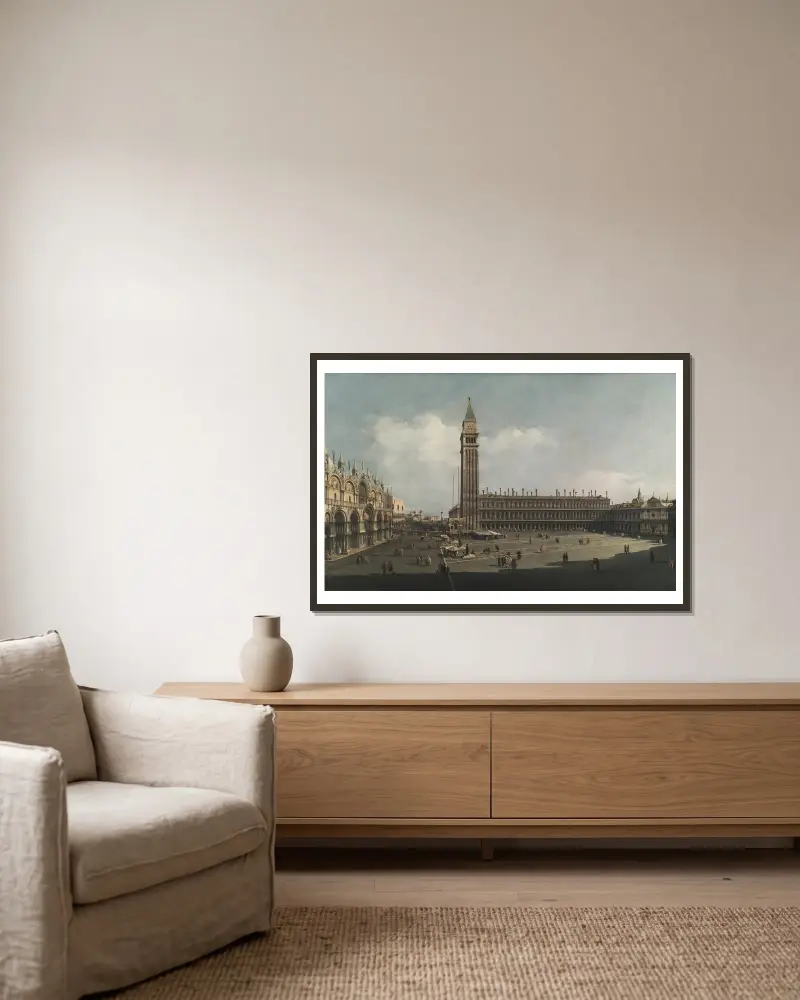 Piazza San Marco, Venice av Bernardo Bellotto inramad på en vägg