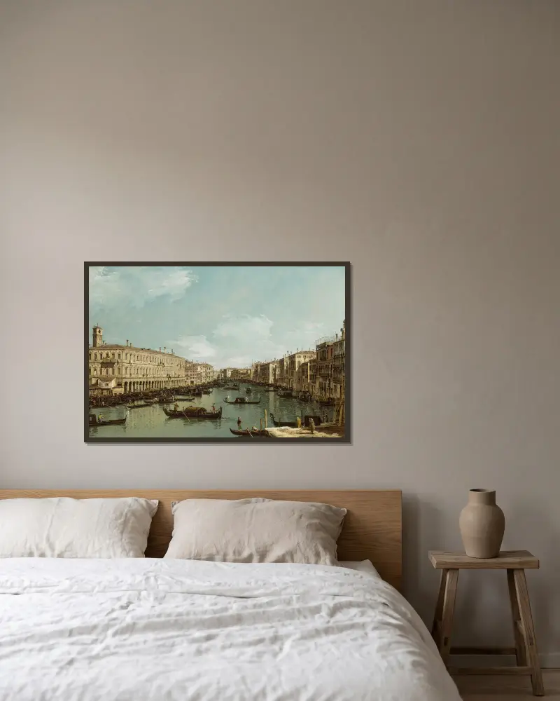 Venedig, Canal Grande mot norr från Rialtobron av Bernardo Bellotto inramad på en vägg