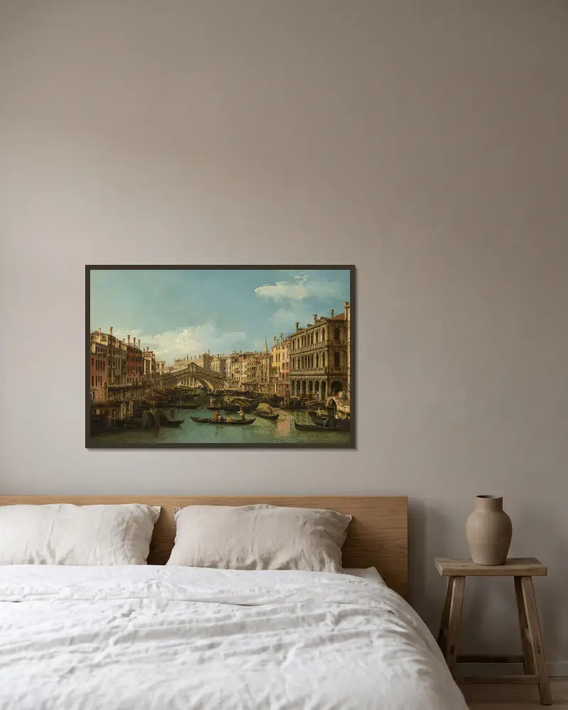 Venice, the Grand Canal with the Rialto Bridge seen from the South av Bernardo Bellotto inramad på en vägg