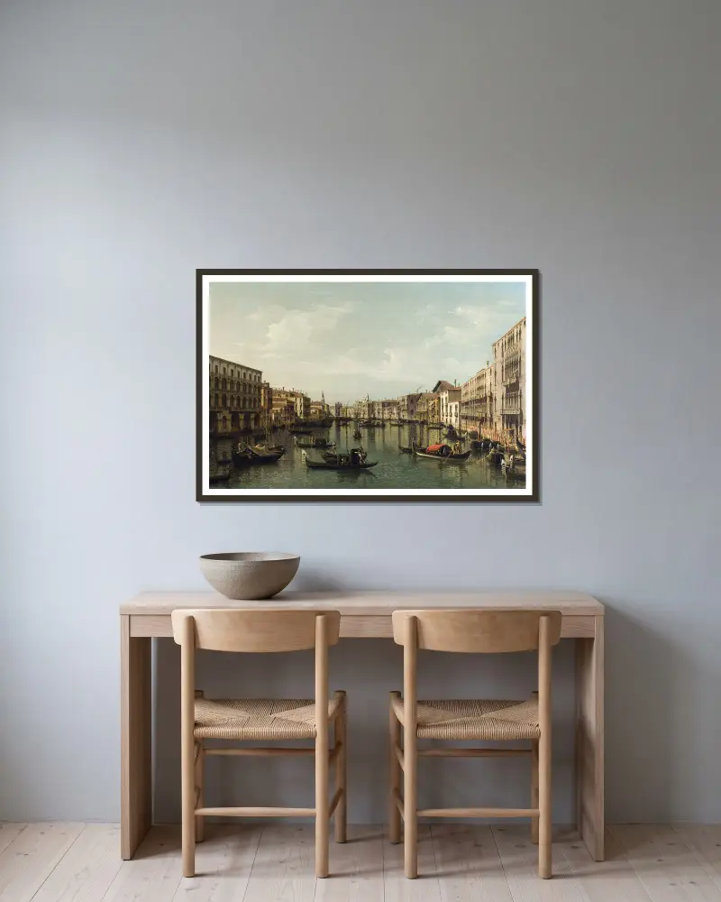 View of Grand Canal with the Palazzi Foscari and Moro Lin av Bernardo Bellotto inramad på en vägg
