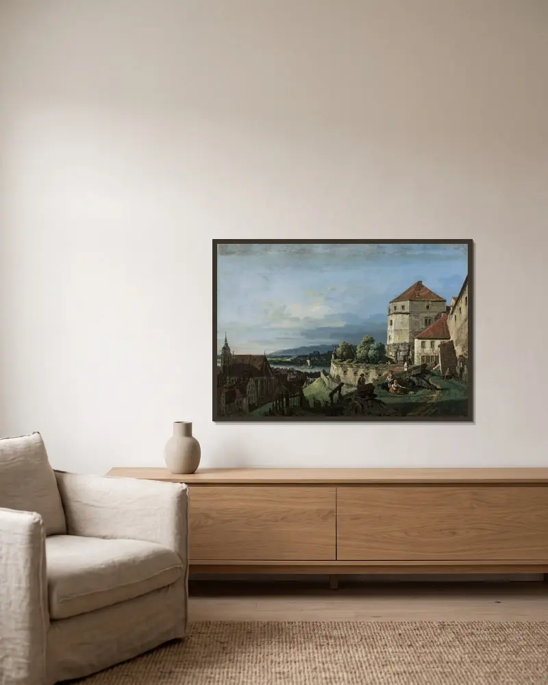 View of Pirna in Saxony av Bernardo Bellotto inramad på en vägg