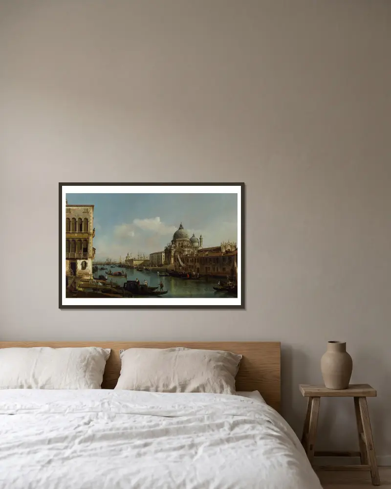 View of the Grand Canal; Santa Maria della Salute and the Dogana from Campo Santa Maria Zobenigo av Bernardo Bellotto inramad på en vägg