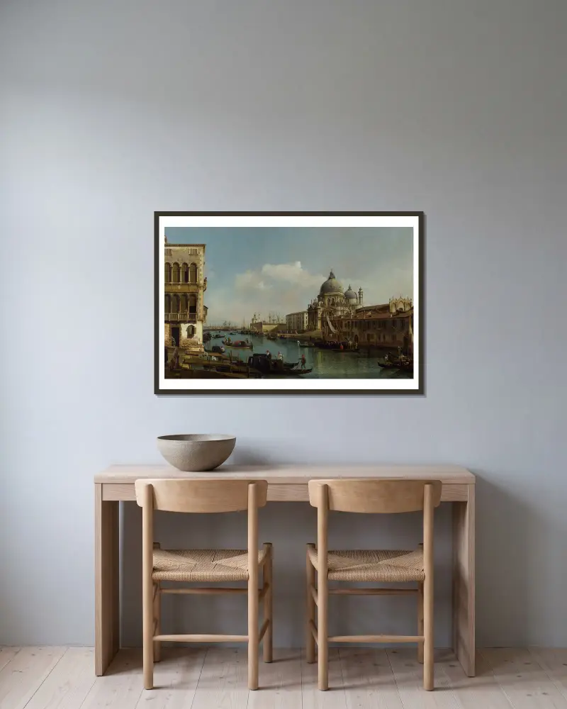 View of the Grand Canal; Santa Maria della Salute and the Dogana from Campo Santa Maria Zobenigo av Bernardo Bellotto inramad på en vägg