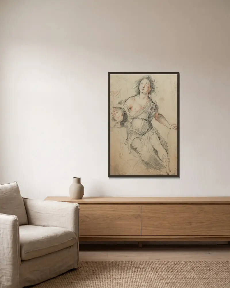 Allegorische Figur, 1635 von Bernardo Strozzi gerahmt an einer Wand