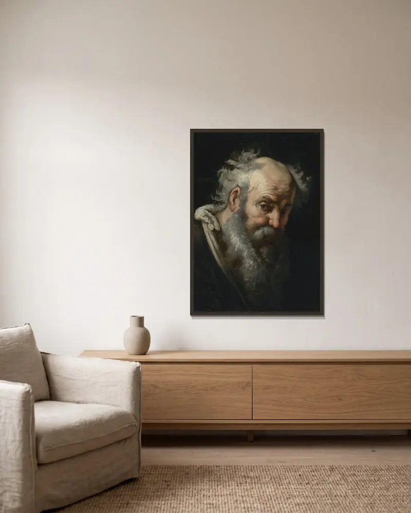 Bildnis eines bärtigen Mannes von Bernardo Strozzi gerahmt an einer Wand