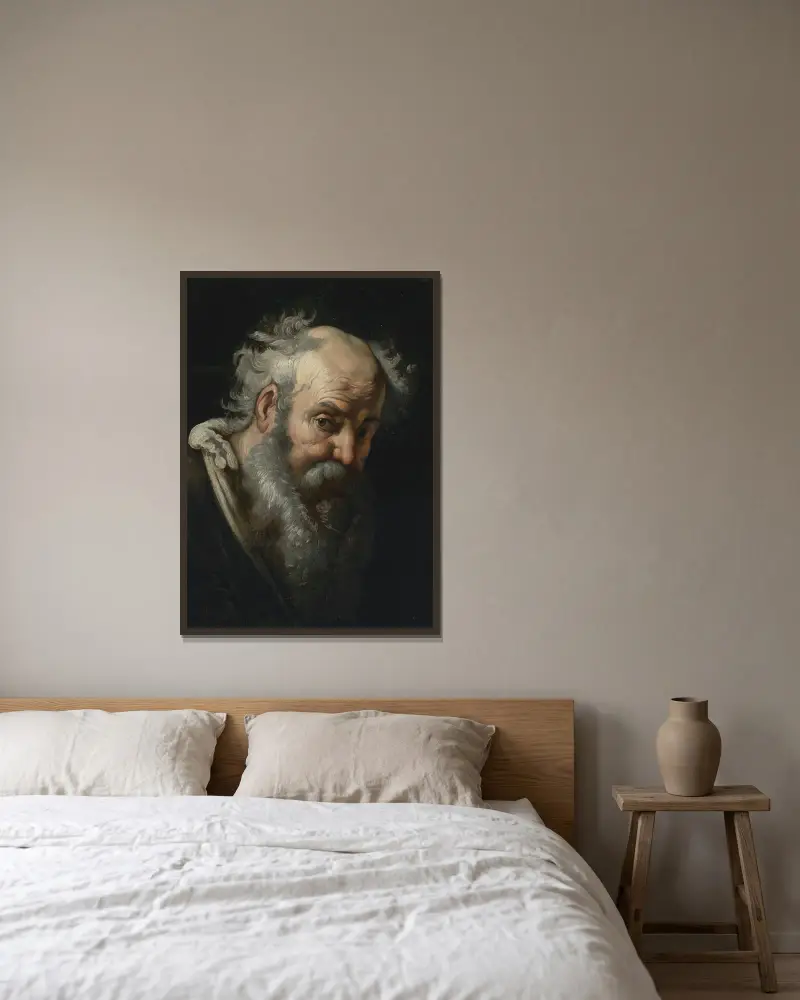 Bildnis eines bärtigen Mannes von Bernardo Strozzi gerahmt an einer Wand