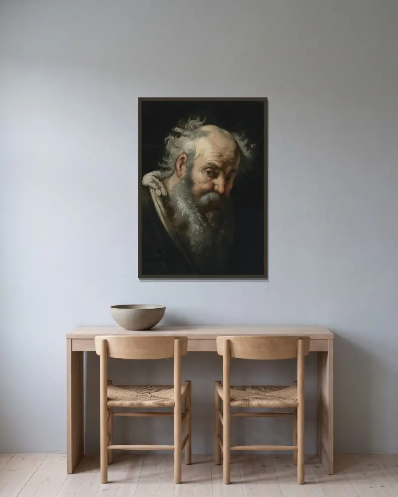 Bildnis eines bärtigen Mannes von Bernardo Strozzi gerahmt an einer Wand