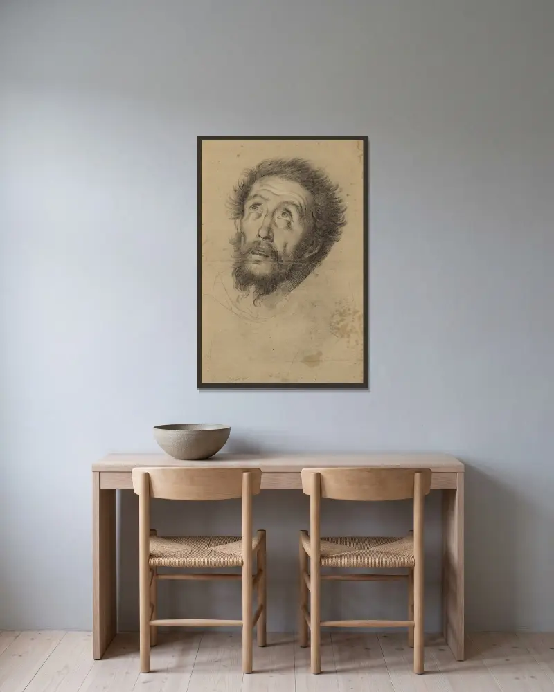 Head of Saint Francis av Bernardo Strozzi inramad på en vägg